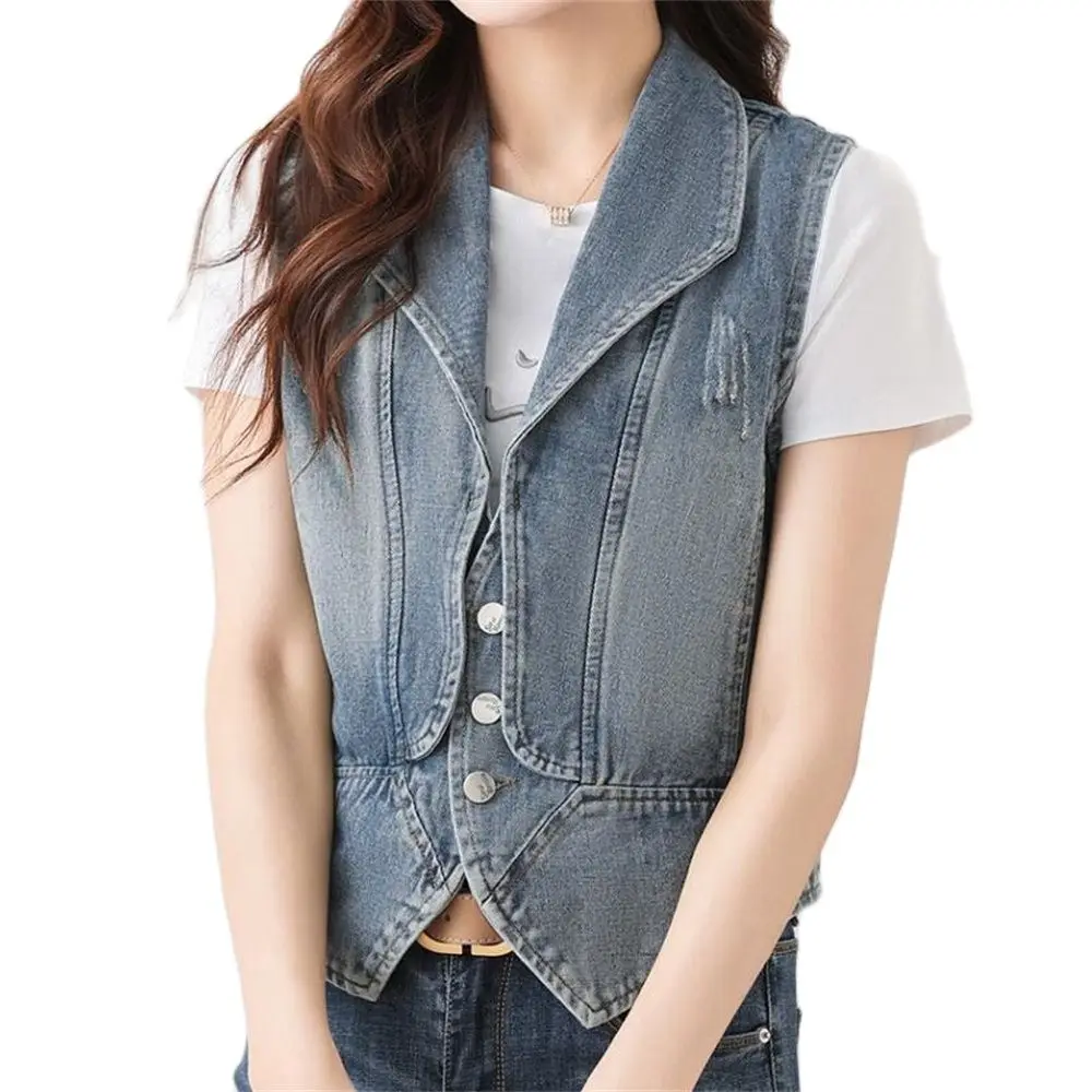 

Casual Denim Vest for Women Sleeveless Jacket Single-Breasted Short Waistcoats Female Tops Spring and Autumn Clothes 4XL