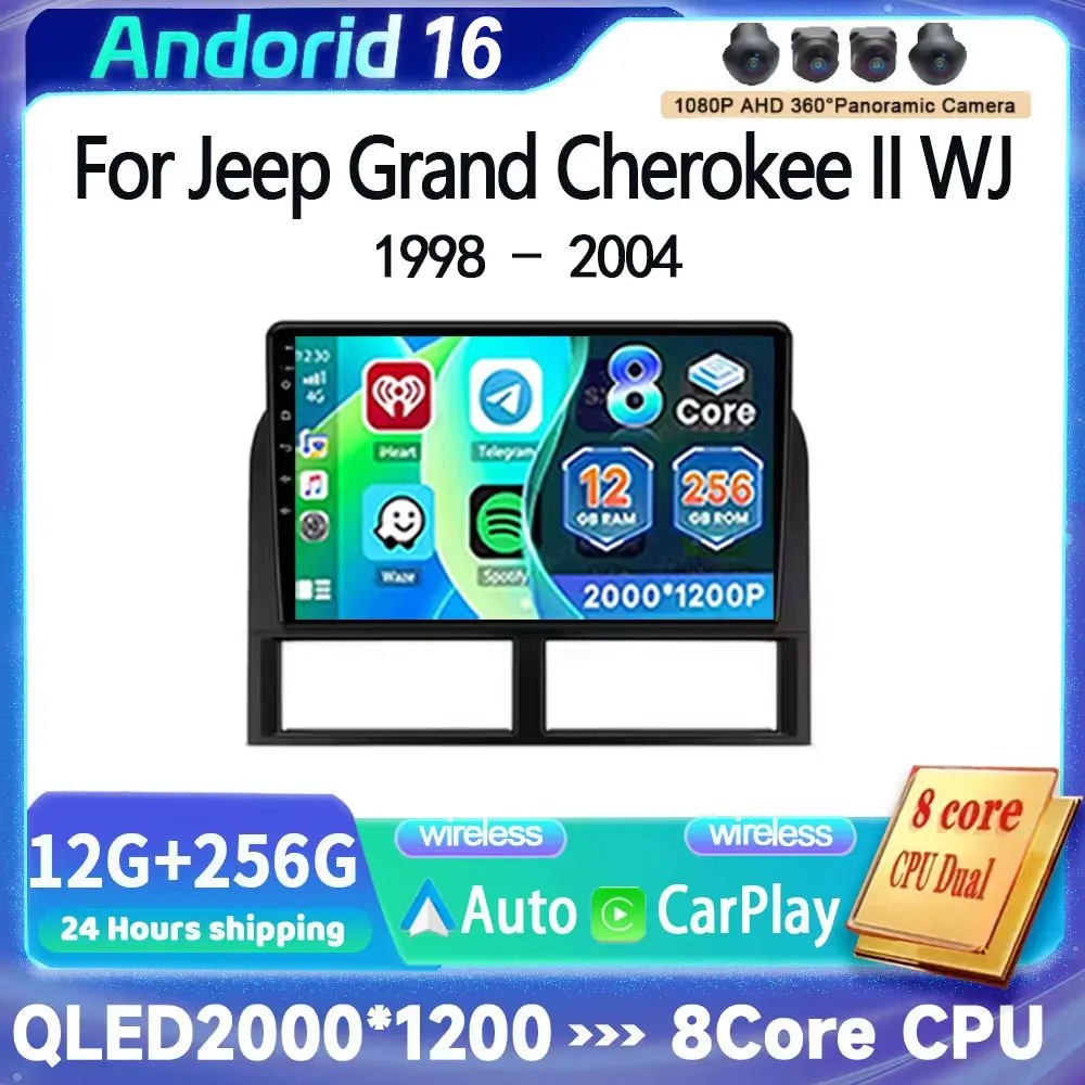 Android 16 Monitor Screen For Jeep Grand Cherokee II WJ 1998 - 2004 TV Car GPS lettore Video Autoradio Navigation Stereo Radio