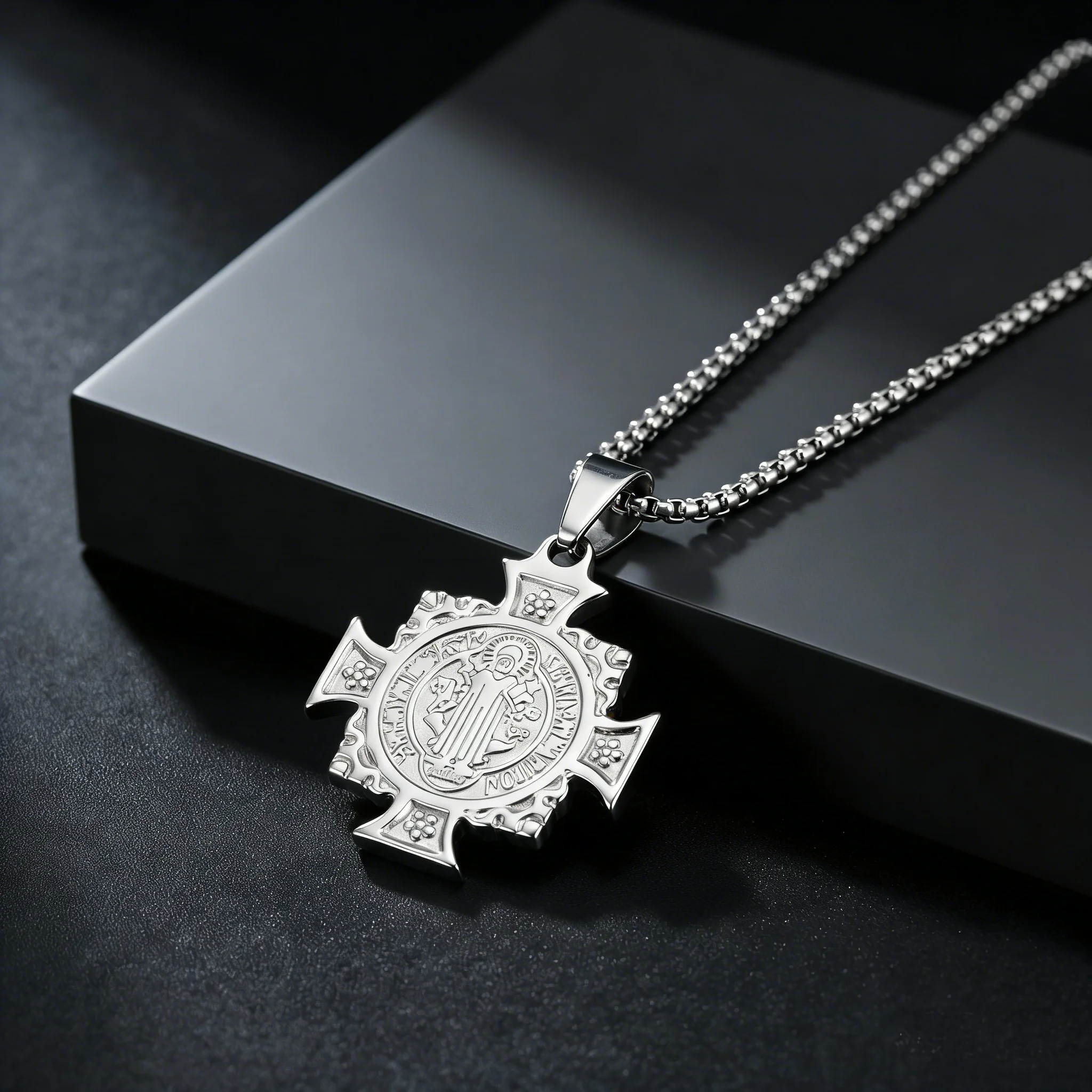 Cross Saint St. Benedict Pendant Stainless Steel San Benito Catholic Religious Double Sided Necklace Amulet Jewelry Gifts
