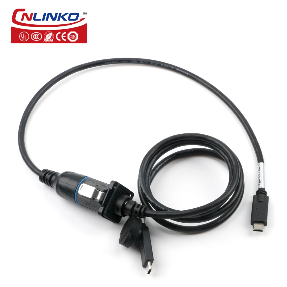 CNLINKO Waterproof Type-C Industrial USB 3.1 Male Plug Female Socket Jacks Panel Mount 0.5/1m Extension Cable USB Data Connector