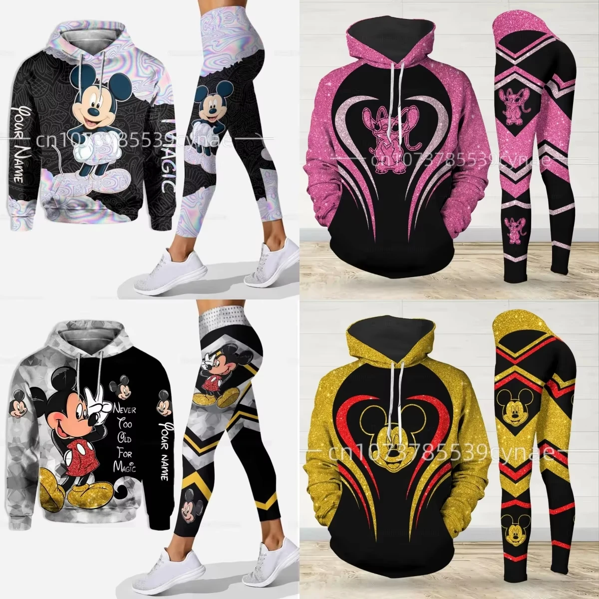 2025 3D ใหม่ Hoodie ผู้หญิงชุดกีฬาเสื้อกันหนาวกางเกงโยคะกีฬา Disney โยคะกางเกงแฟชั่นอะนิเมะเสื้อผ้า sudader