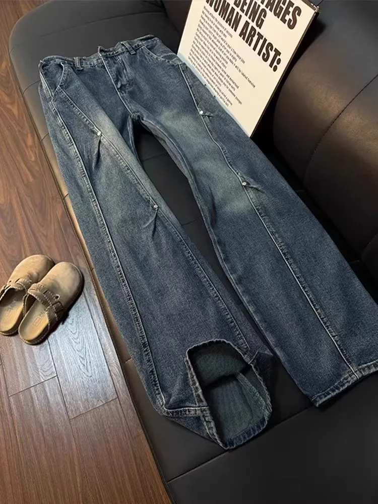 

American High Street Sle Men's Jeans Spring Heavy Du Waed Straight Leg Knife Rivet Vintage Look Youth Faion