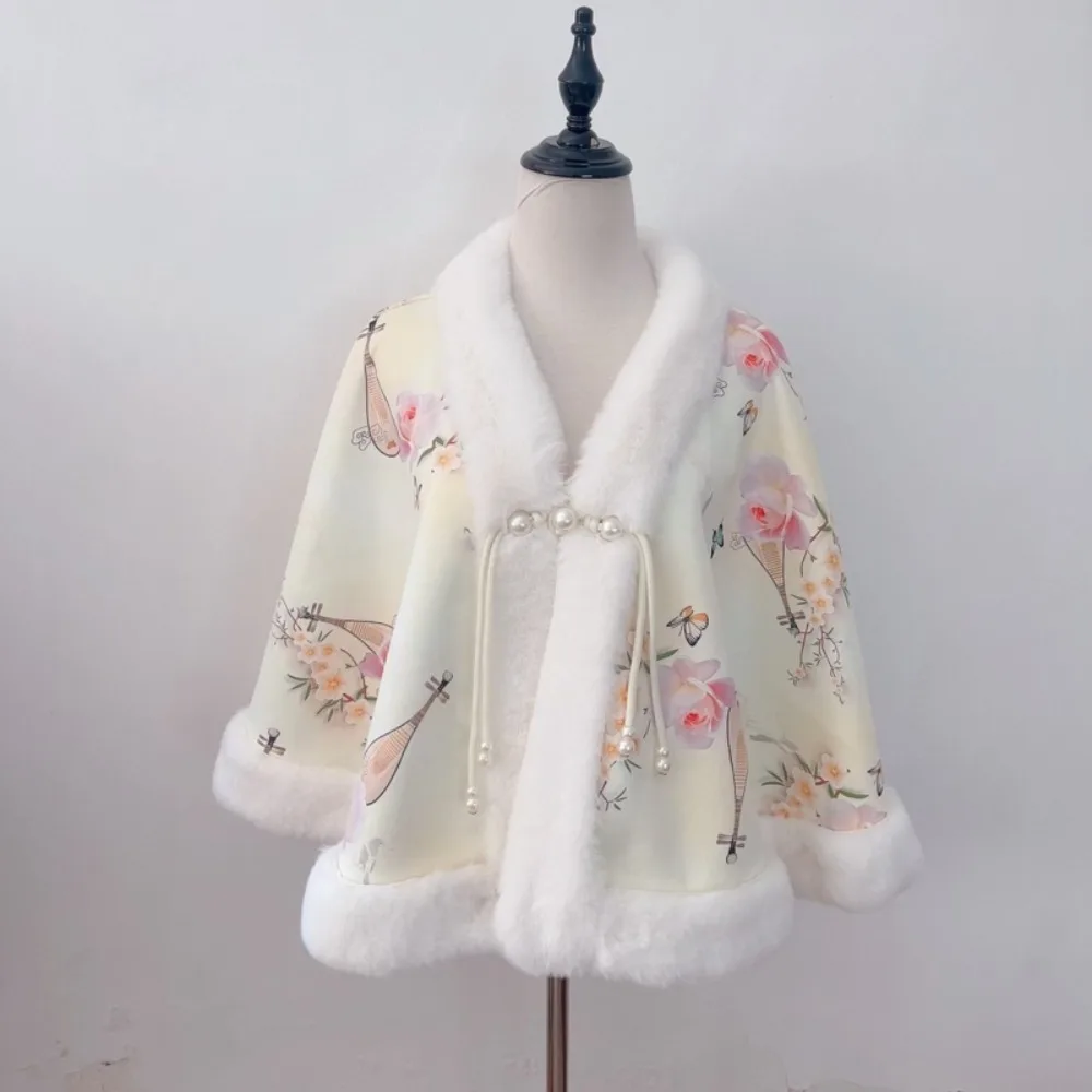 

Winter Warm Knitting Shawl Chinese Style Thick Faux Fur Collar Shawl Elegant Plush Wraps Scarf for Evening Dresses Wedding Party