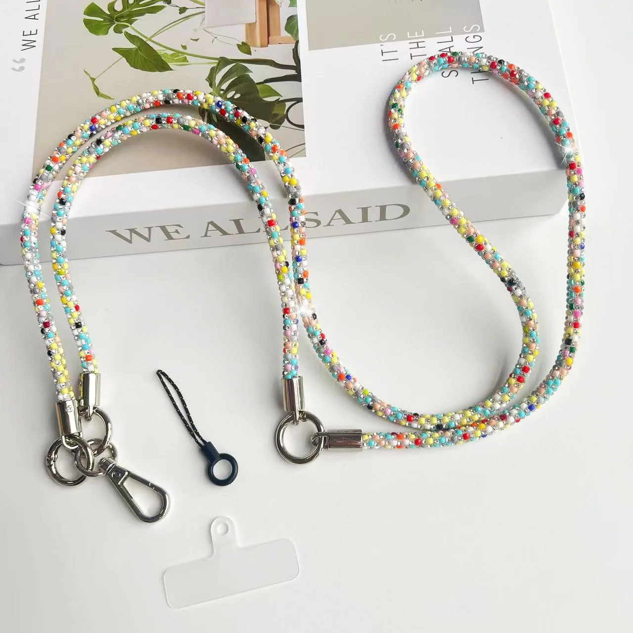 

DIY Fashionable Diamond-Encrusted Candy-Colored 3-in-1 Mobile Phone Chain Lanyard, Crossbody Neck Strap, Detachable Wrist