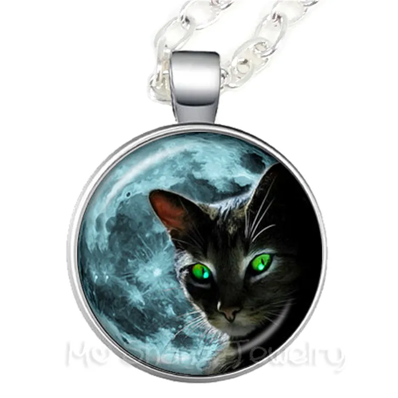 Black Cat Peeping Picture Round Glass Dome Necklace Animal Pattern Series Pendant Cat Lover Gift Handmade Fashion Sweater chain
