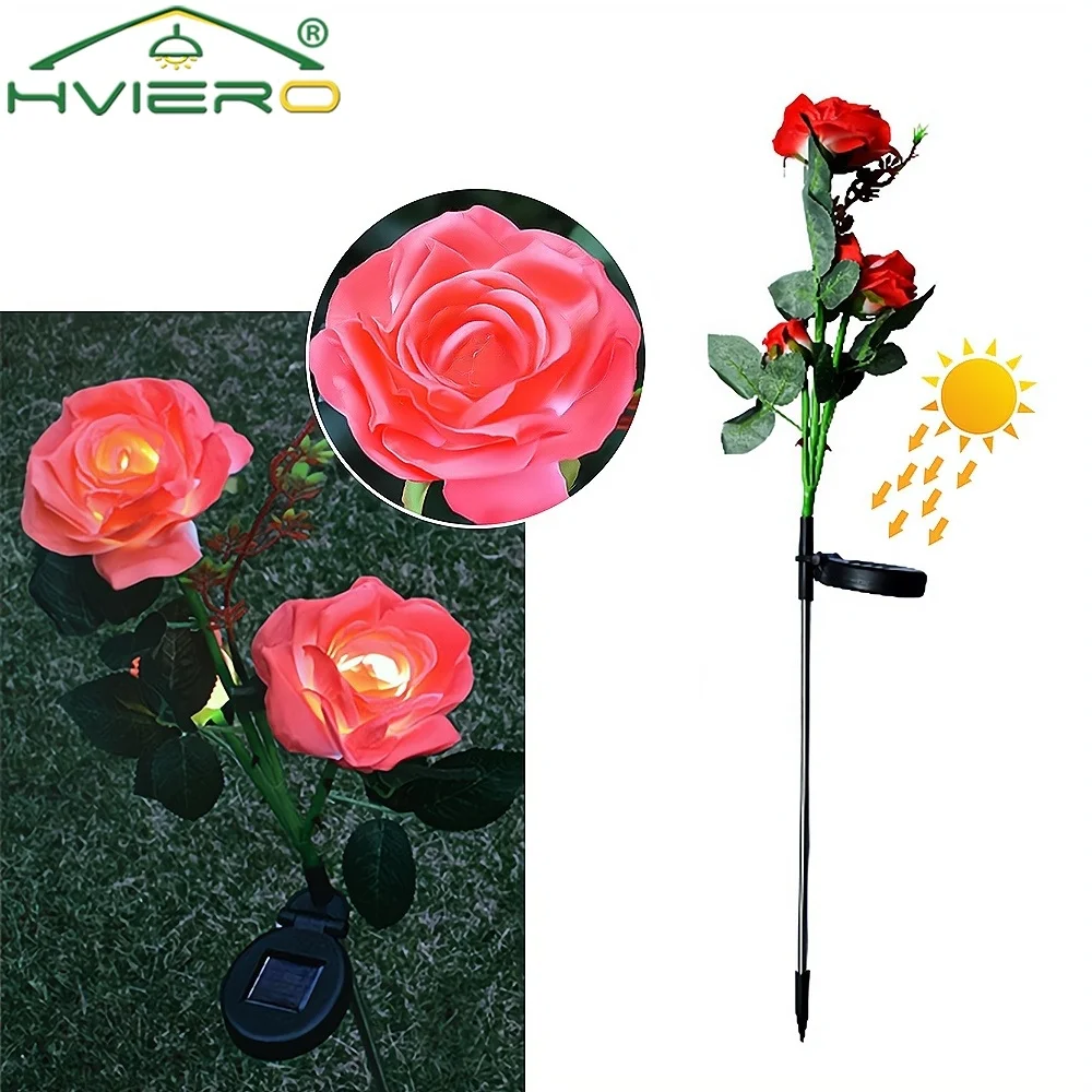 Solar LED Rose Flower Light 3 Head Garden Decoration Yard Lawn Path Night Lamps IP65 Waterproof Landscape Home Fairy Christmas