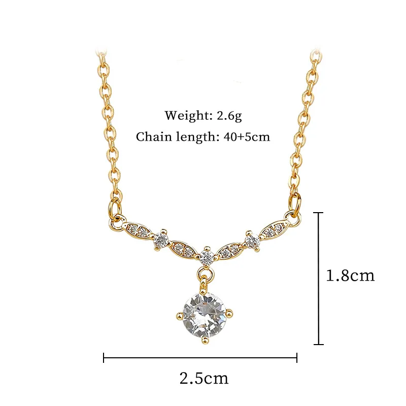 DIEYURO 316L Stainless Steel Dainty with Round Sparkling Zircon Pendant Y-Style Chain Necklace Lady Fashion Neck Chain Jewelry
