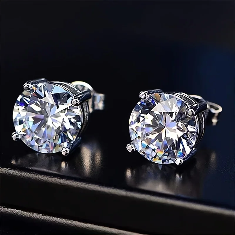 1Pair White Topaz CZ Princess Silver Plated Earrings Ear Studs Women Wedding Party Jewelry Gifts