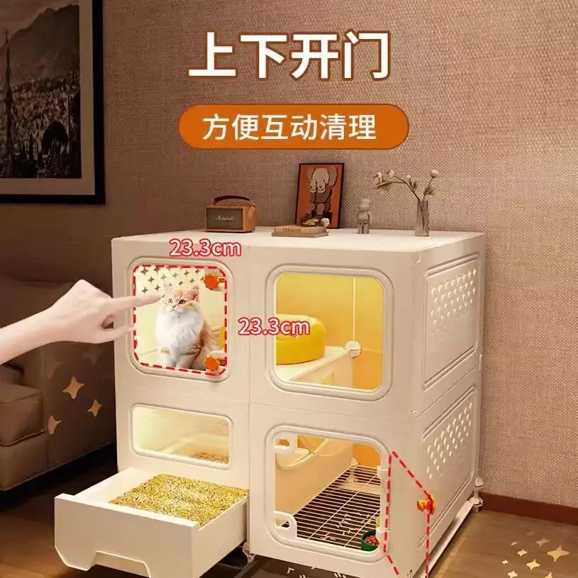 cat villa household indoor with toilet integrated cat cabinet, one room, one bathroom and  living room