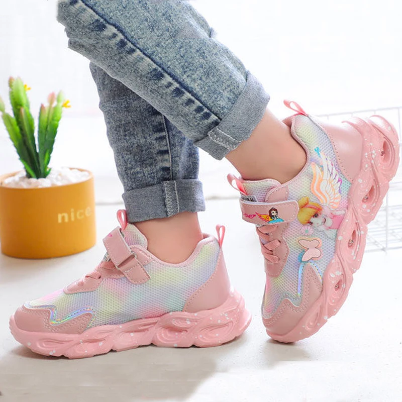 Light Up Sport Shoes Luminous Kid Sneakers Cartoon Princess Baby Girls Casual Shoes Children Walking Running Shoes With Lights