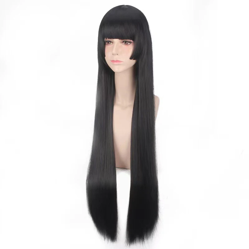 

Game Onmyoji Woman Black Long Straight Cosplay Wig Micki 39inch Human Hair High-temperature Silk Daily Wear Hairpiece Full Wigs
