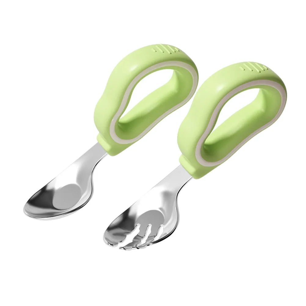 

Набор детских столовых приборов из нержавеющей стали с силиконовыми ручками: вилка и ложка для малышей, для ланч-бокса, для обучения самостоятельному приему пищи