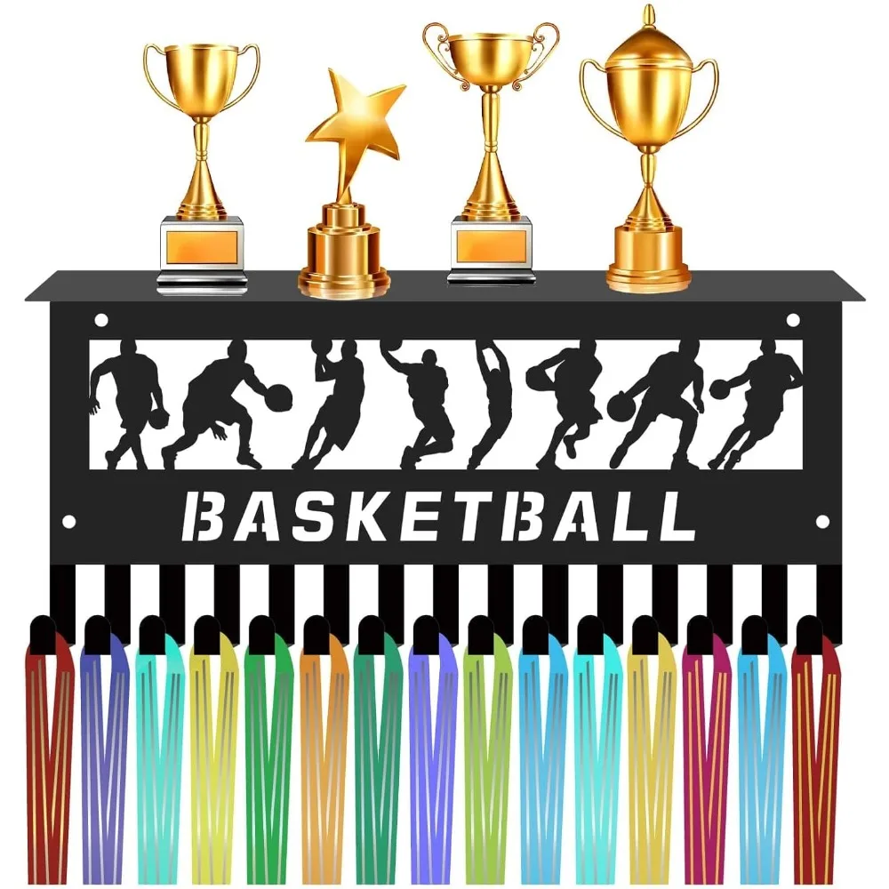 Basketball Medal Hanger with Trophy Shelf Medal Holder Sports Rack Wall Mount Frame Iron Decor Metal Medal Hangers Hooks