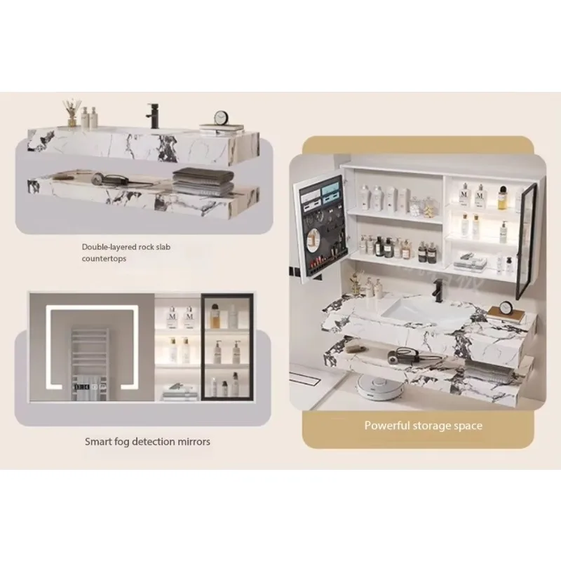 Modern Design Wall Mounted Washbasin Bathroom Vanity Mirror Double Sink Bathroom Cabinet Vanity Set with Light Emitting DiLight