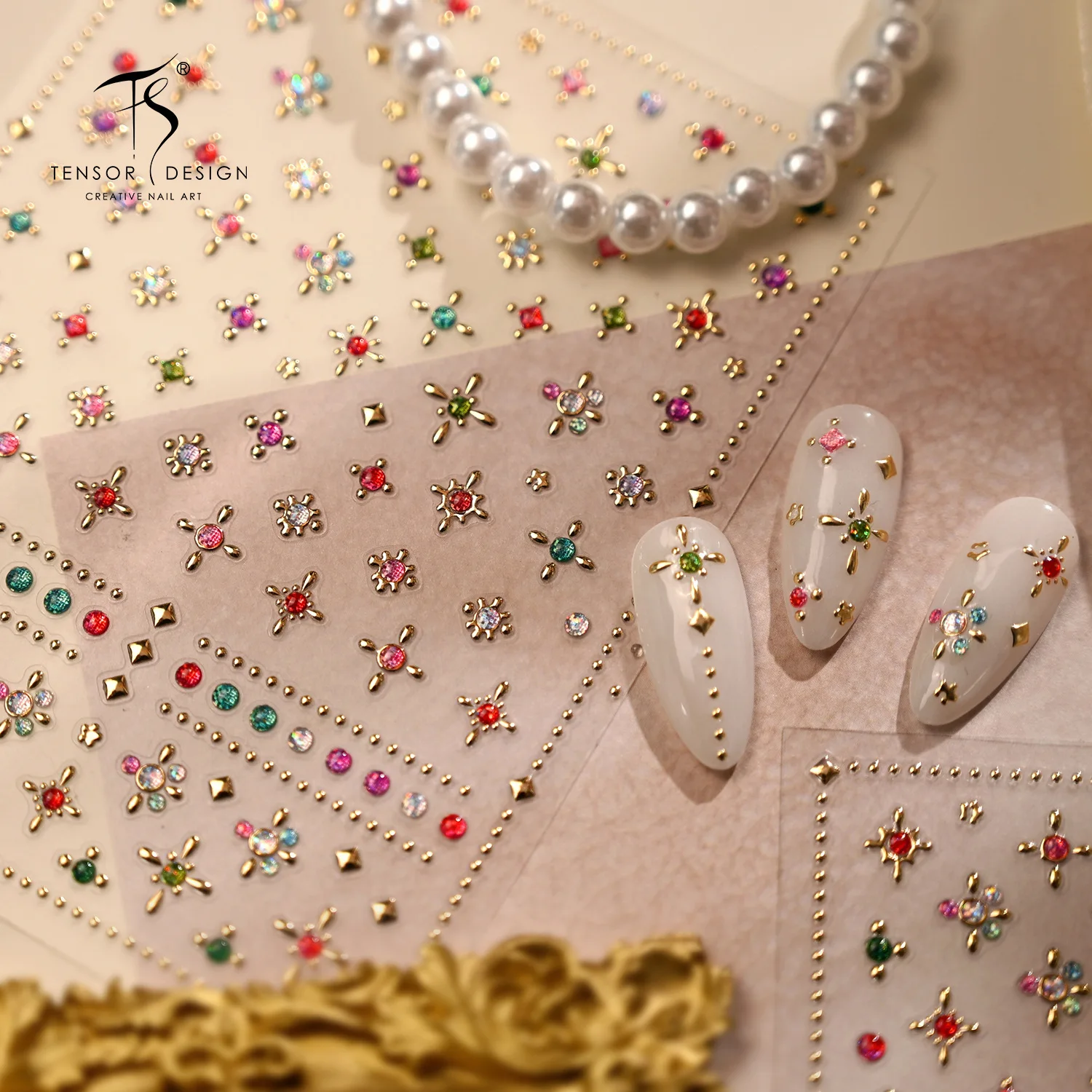 5D Luxury Party Style Sparkling Diamonds Nail Stickers Dreamy Sweet Girl Colorful Asterism Jade Gems Decals Manicure Accessories