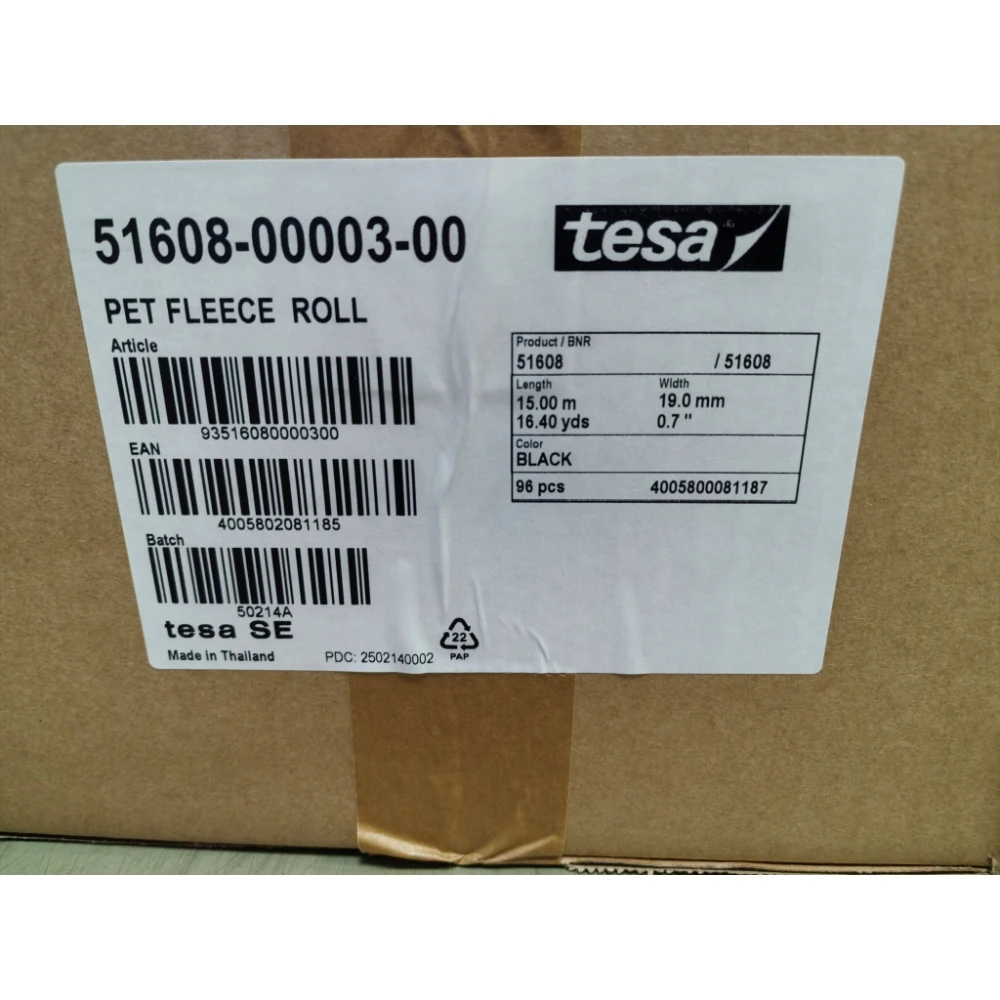 tesa 51608 Cinta de arnés de cableado interior de lana borrosa negra para VW, Audi, Mercedes, BMW 19 mm x 15 metros, 1 caja = 96 piezas