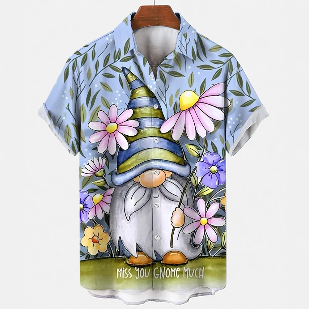 

Fun Dwarf Print Summer Beach Party Men's Shirts Casual Oversized Short Sleeve Fashion Single-Breasted Blouses Trend Men Clothing