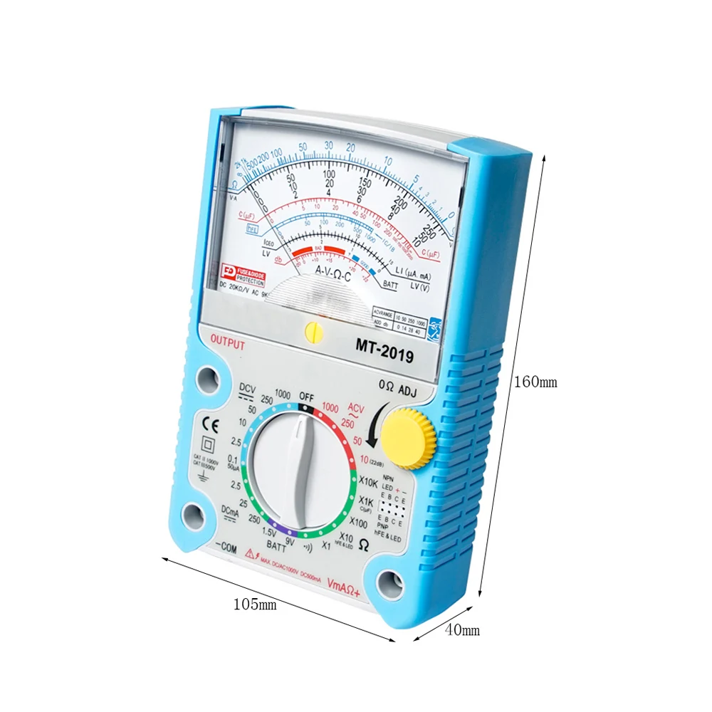 MT-2019 Analog Multimeter Protective Function Safety Standard Professional Ohm Test Meter Voltage Current Capacitance Detection