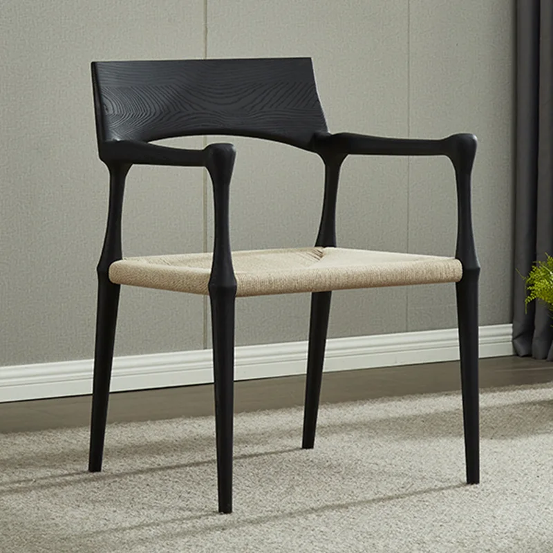 Medieval style solid wood dining chair woven designer art chair creative simplicity black home study armchair