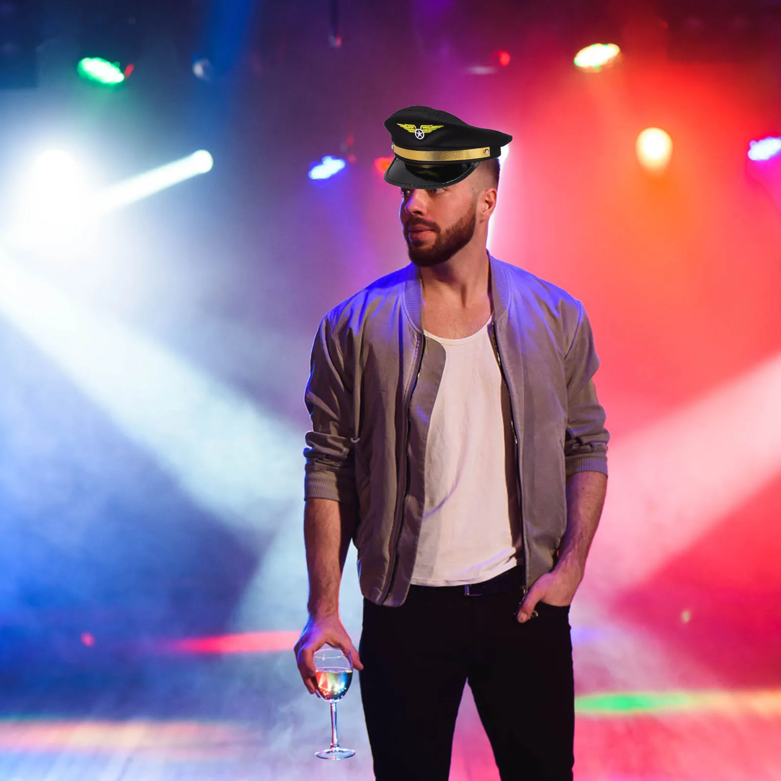 

Airline Pilot Cap Adjustable Fancy Dress Hat Uniform Pilot Hat for Adults Halloween Masquerade Cosplay Party Performance