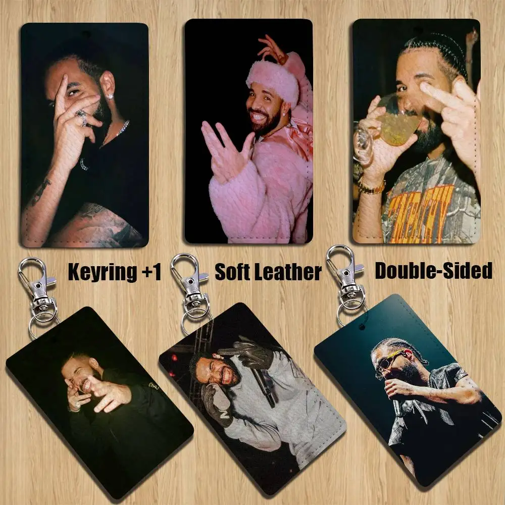 

cool D-Drake OvO Rap Rectangle ID Card Case Keychain Access Card Bag Key Tag Ring Leather Card Holder Key Ring Access