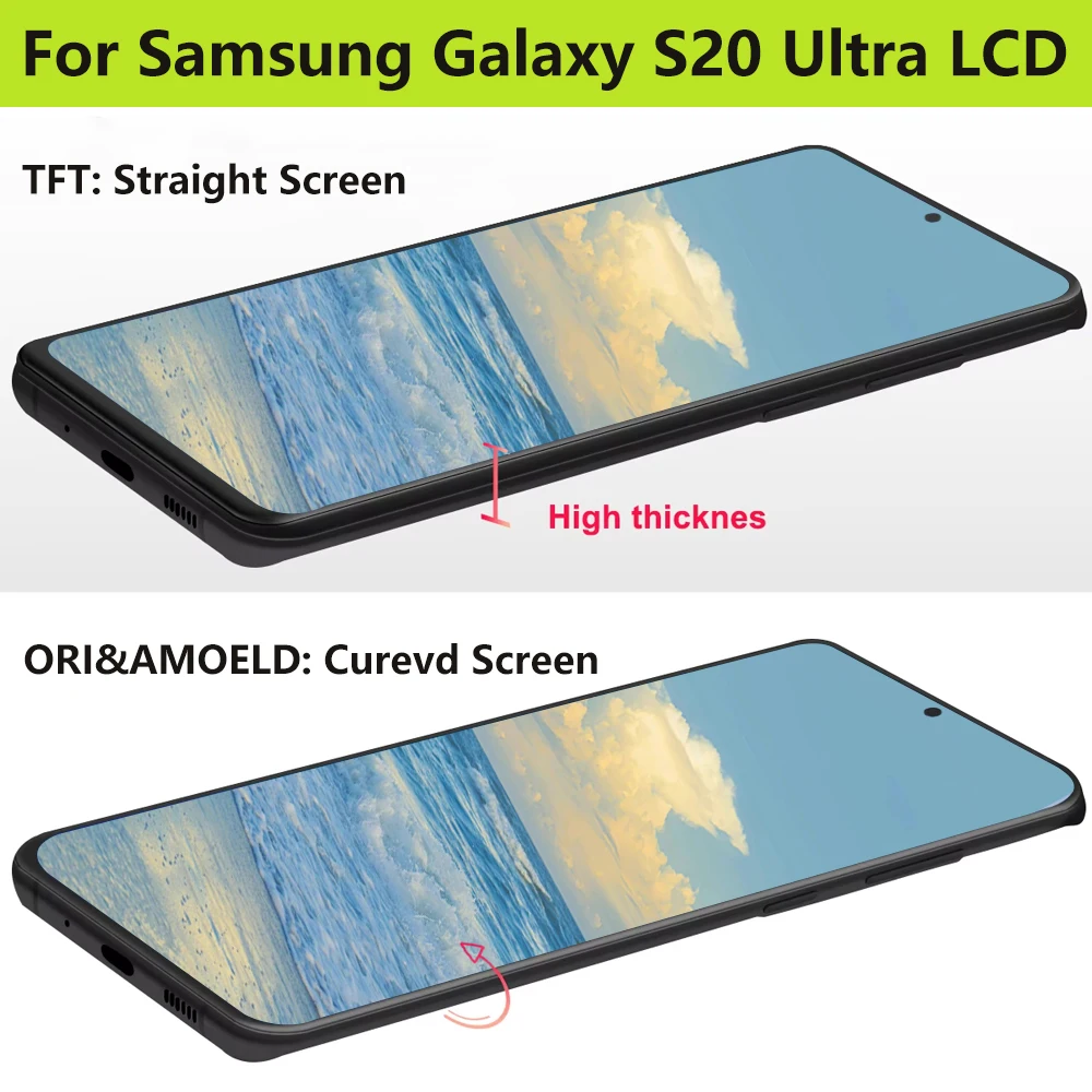 AMOLED Screen Display Assembly for Samsung Galaxy S20 Ultra G988B G988B/DS Lcd Display Digitial Touch Screen Parts