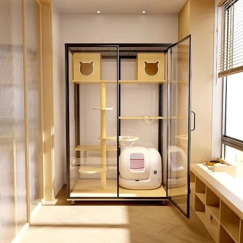 C Cat villa cat cage household cat house luxury  nest type panoramic glass cage does not occupy an area