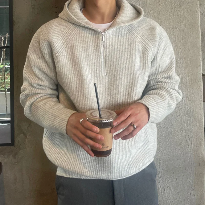 

Осенне-зимний спортивный модный мужской повседневный вязаный свитер с капюшоном, теплая куртка, корейская версия, простой теплый топ