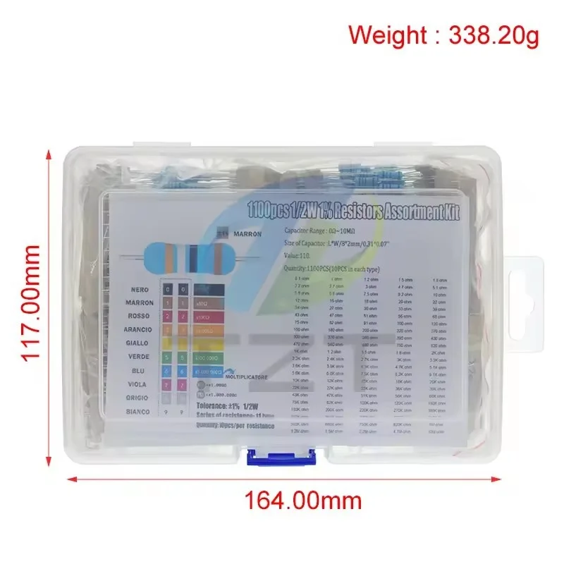 1100 قطعة 1/2 واط 1% طقم مقاوم من غشاء معدني 0.1ohm-2.2 متر 110 يستحق كل نوع 10Each0.5 واط