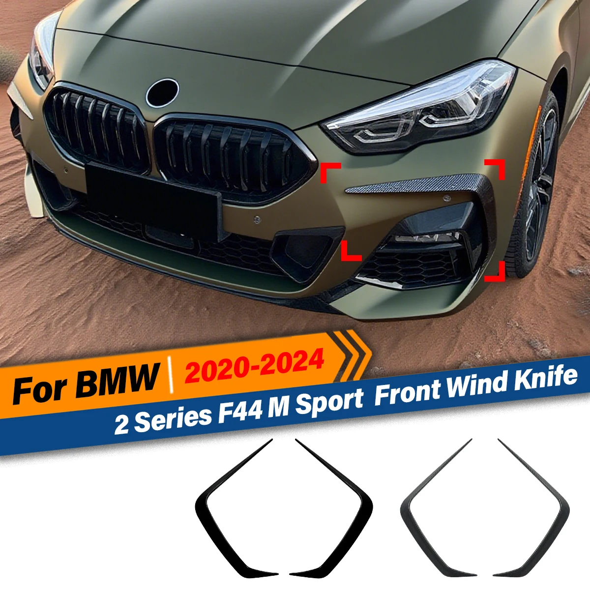 For BMW 2 Series F44 M Sport 2020 2021 2022 2023 2024 Front Wind Knife Spoiler Grille Cover Air Vent  Car Sticker Modification