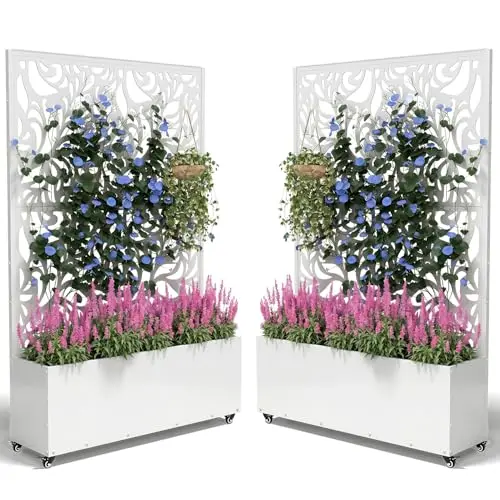 2PCS Metal Planter Box with Trellis,70.9