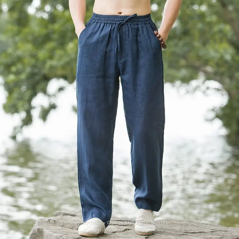 Hochwertige 2026 Herren Sommer Leinen Freizeithose – Weite, dünne, gerade geschnittene Hose im chinesischen Tang-Stil, atmungsaktive lange Hose