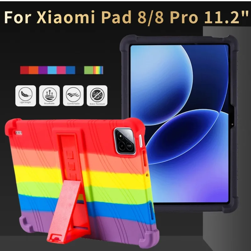 Case for Xiaomi Pad 8/8 Pro Tablet 11.2 inch Stand Rubber Shell Protective,Kids Friendly Soft Silicone Adjustable Stand Cover