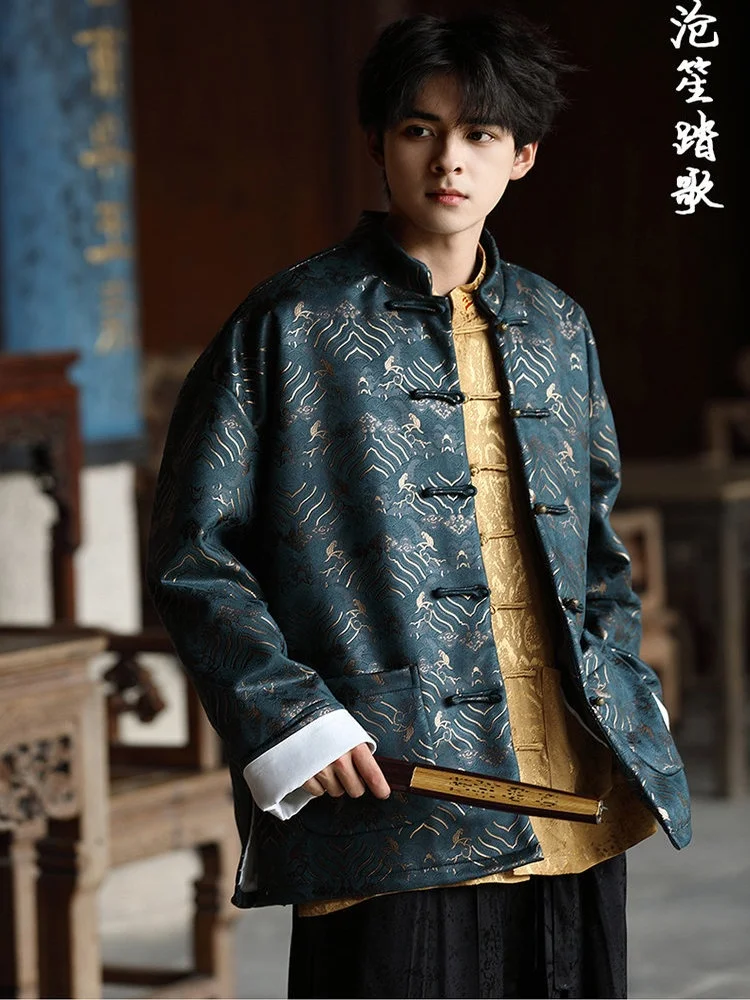 

Retro Chinese Sle Jaet Men's Spring Autumn Winter Thiened Stand Fit Youth Faion Suede Velvet Outerwear Coat