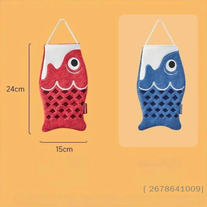 ☭Cute Cartoon Koi Form Hanging Hand Towel Household Bathroom Children's Super Absorbent Handkerchief Square Kitchen Hand Towel view 6