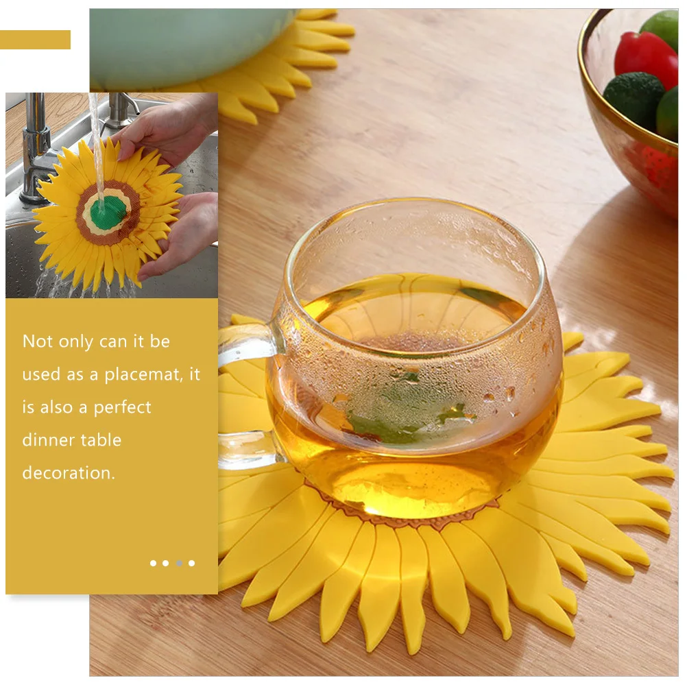

2Pcs Anti-Slip Heat Resistant Placemats Sunflower Shaped Table Mats Insulation Pads Dining Decoration Placemats