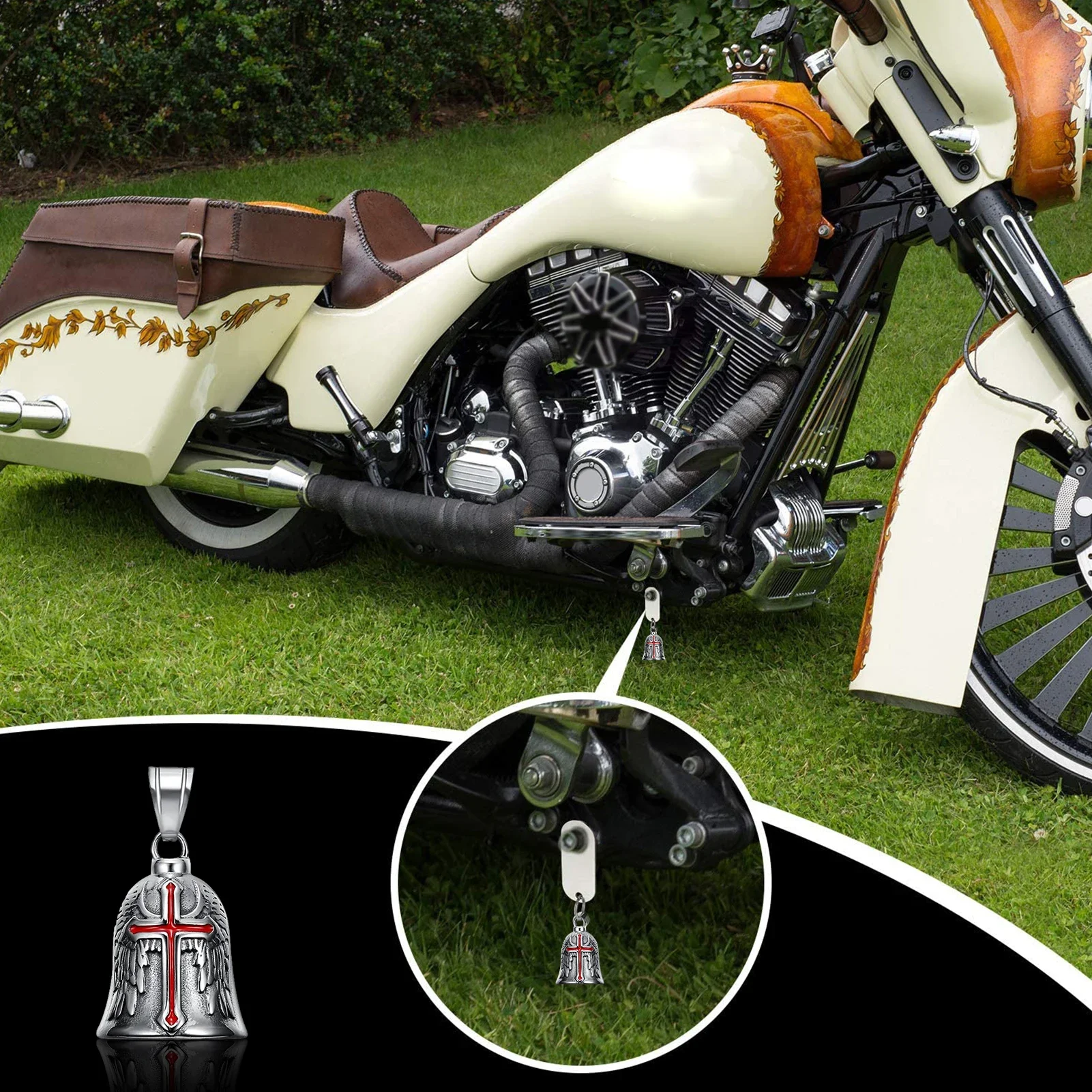 Vintage Cross Wings Angel Guardian Bell Retro Punk Style Guardian Bell Motorcycle Bells Metal Pendant Motorcycle Accessory