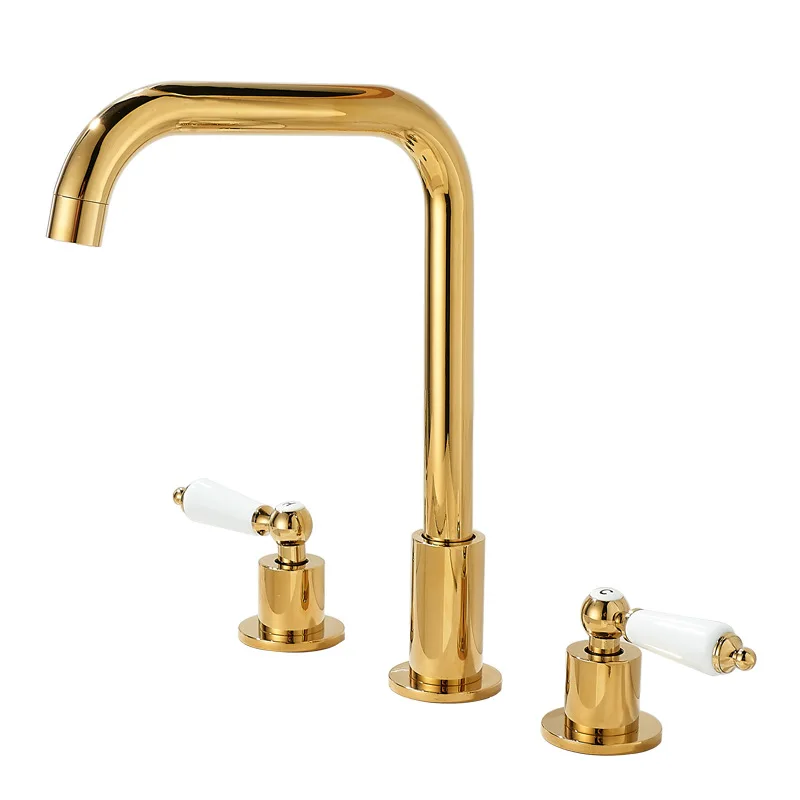 

French simple double-handle bathroom basin, retro wash basin faucet three-hole hot and cold water table