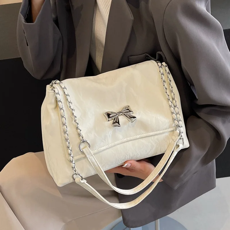

Elegant Bow Chain Tote Bag for Women 2025 New Fashion Versatile Casual Shoulder Crossbody Handbag Office Work Purse