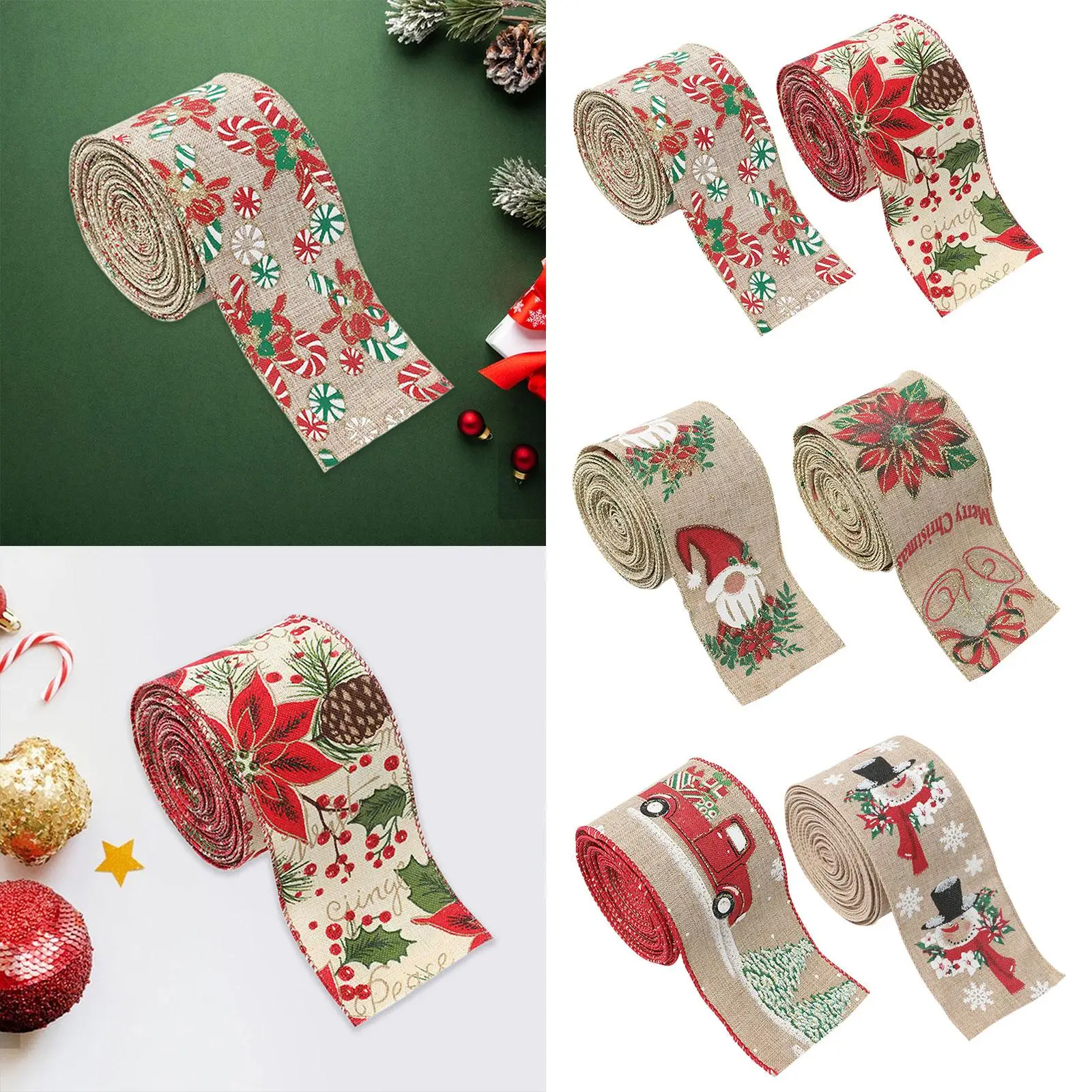 Christmas Ribbon Scrapbook Bows Present Wrapping Gift Wrapping Ribbon for Festivals Party Favor Wedding Holidays Craft Projects