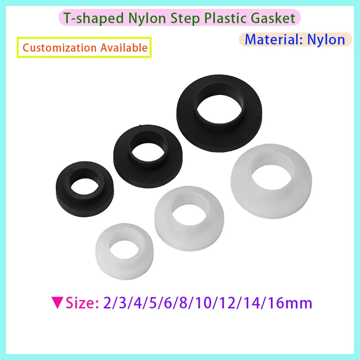 Black and White T-shaped Nylon Washer, Plastic Step Washer, Concave Convex Screw Liner, Insulation Washer M2 M3 M4 M5 M6~M16