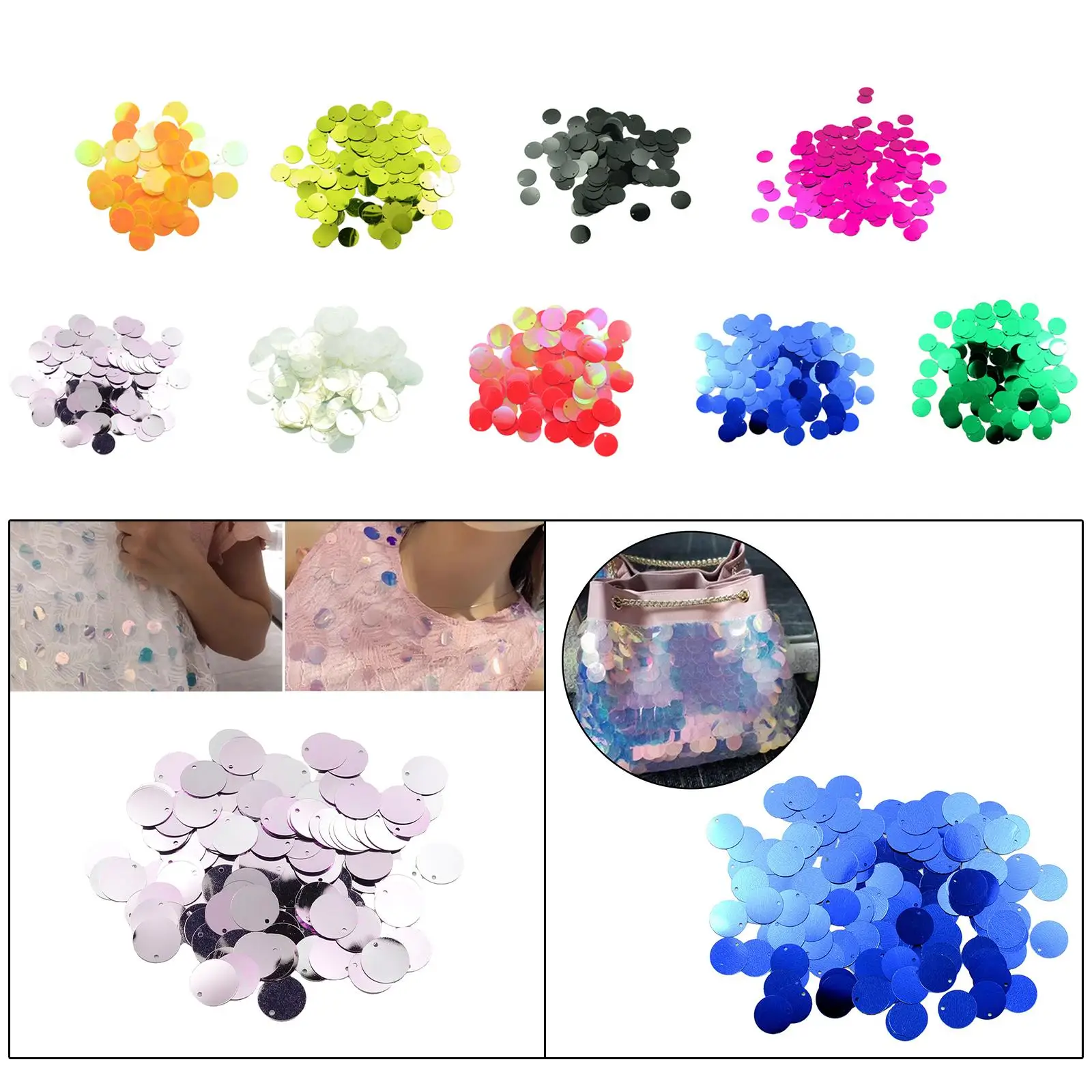 4x130 Pieces Round Loose Sequins with Hole Glitter Applique DIY Spangles Decor 16mm for Bridal Clothes Scrapbooking Accessories