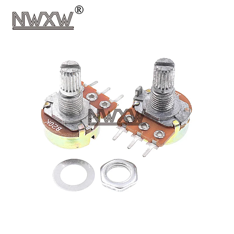 5pcs/lot WH-148 B20K 20k single 3-pin volume adjustment potentiometer B203 shaft length 15mm with nut and washer