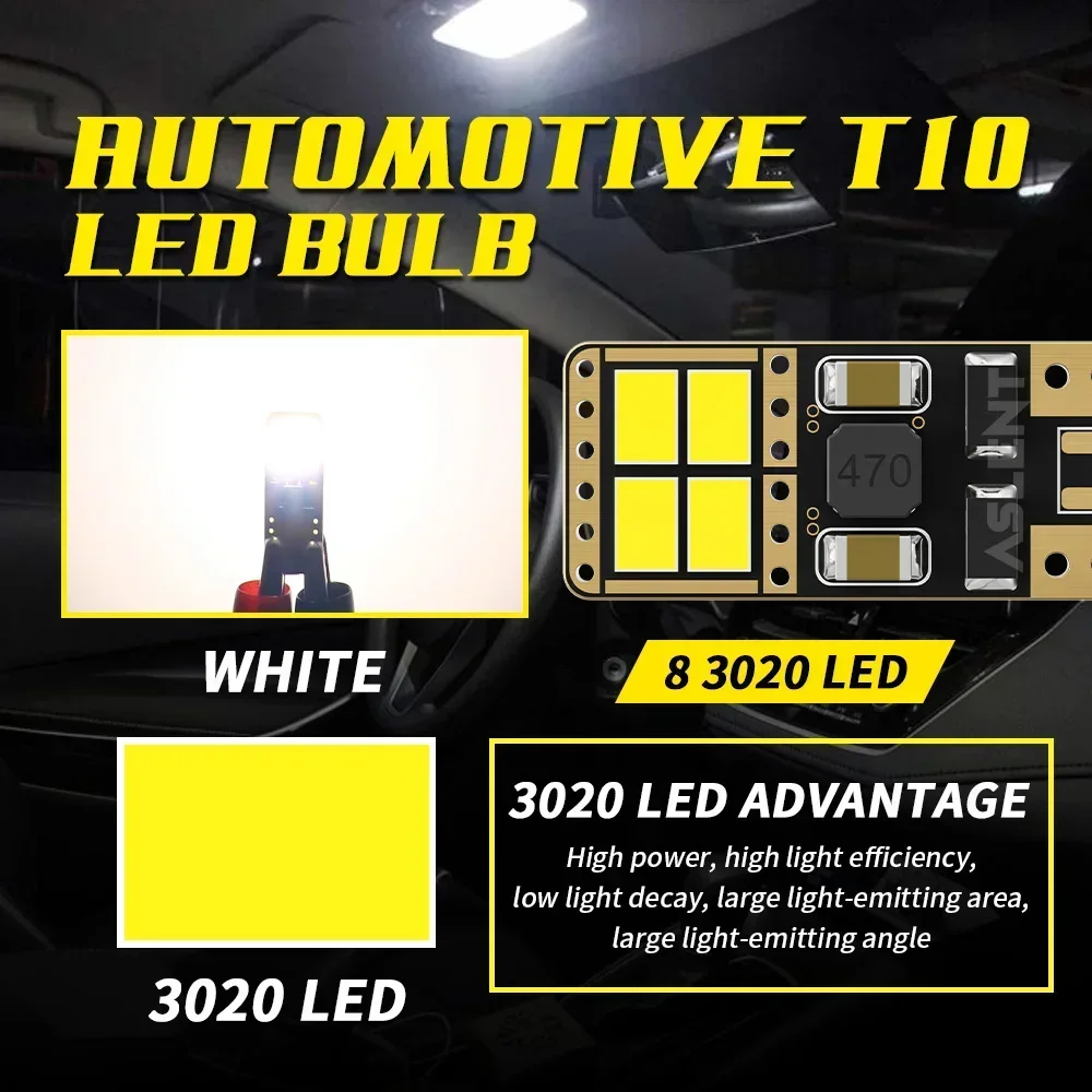 2x 9-60V 12V 24V W5W T10 LED CANBUS No Error 5W5 3020 Super Bright Car Parking Position Lights Interior Map Dome Lamp 6000K