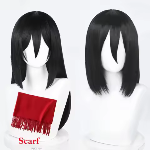 High Quality Anime Long Mikasa Ackerman Cosplay Wig Black Heat Resistant Synthetic Hair Halloween Party Wigs