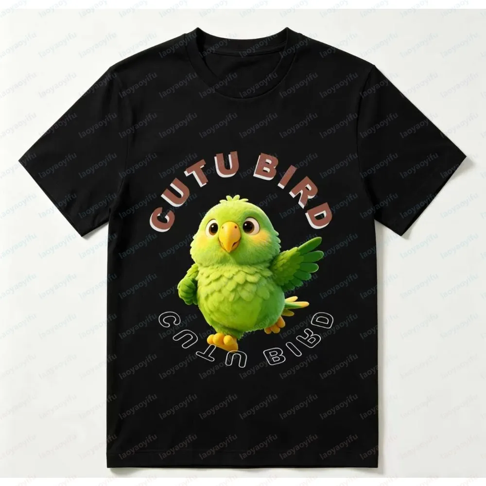 Fashion Men Summer Short Sleeve Tee Adorable Cartoon Cutu Bird Parrot Printed T-Shirt Lightweight Streetwear Casual Unisex Tops