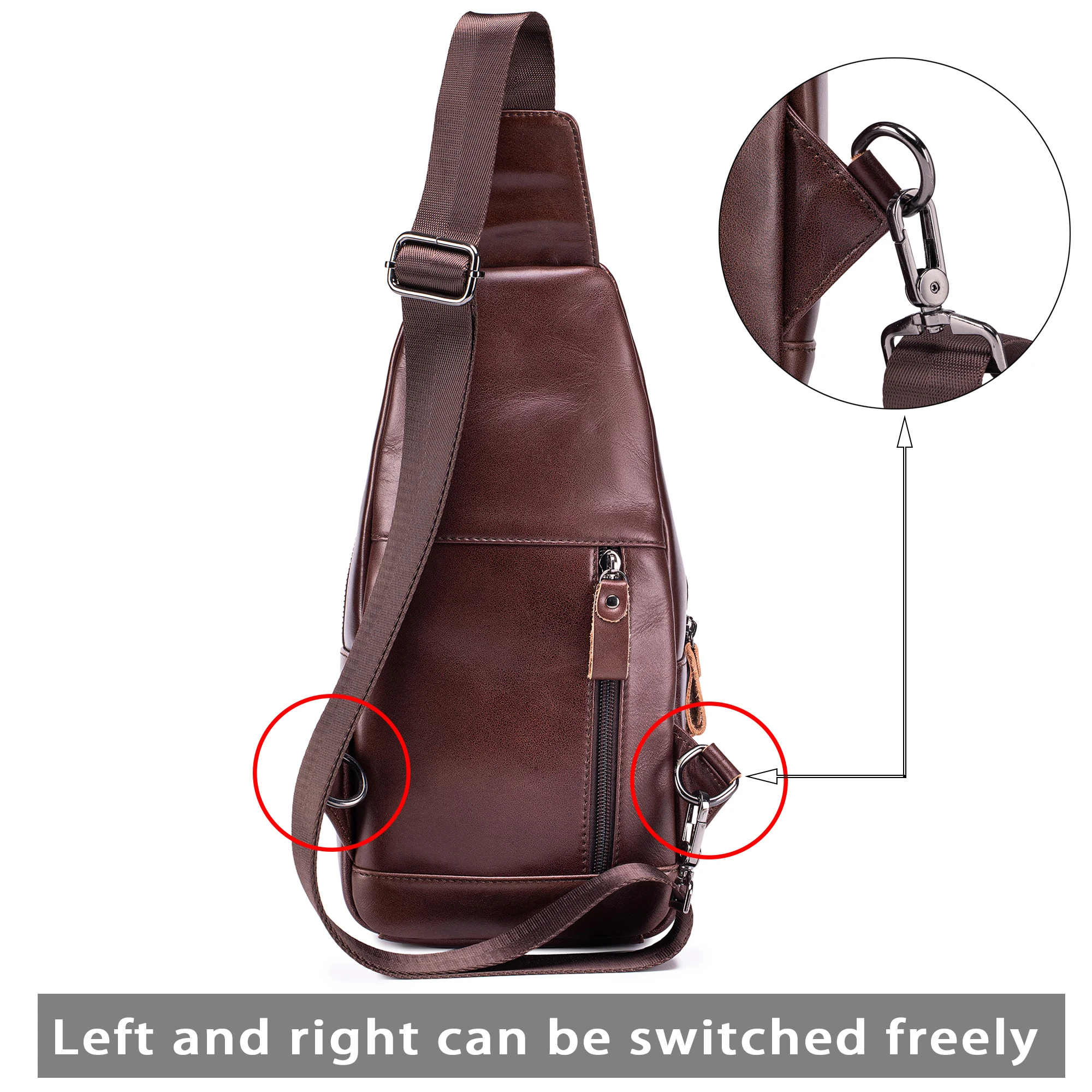 LUKZIJAES Genuine Leather Sling Bag for Men Vintage Shoulder Chest Pack Mens Crossbody Bags Hiking Daypacks Travel Backpack