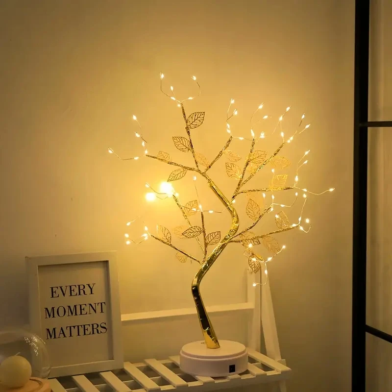 1PC Golden Leaf Led Touch Copper Wire Night Light Tree Light Battery Box USB Christmas Decoration Light String