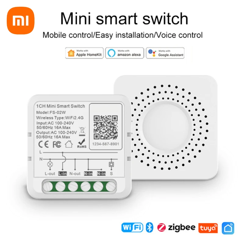 

Xiaomi Homekit Matter WiFi Smart Switch 16A Mini Relay Module Compatible with eWeLink Homekit Voice Control Works with Alexa