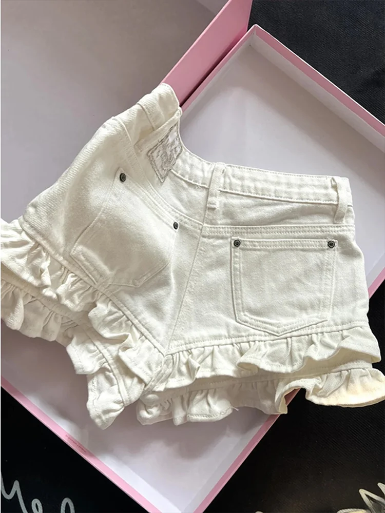 

Sweet Cool Spicy Girl Wooden Ear ort Jeans Women Summer New Design Slim Straight Wide Leg Super ort Hot Pants